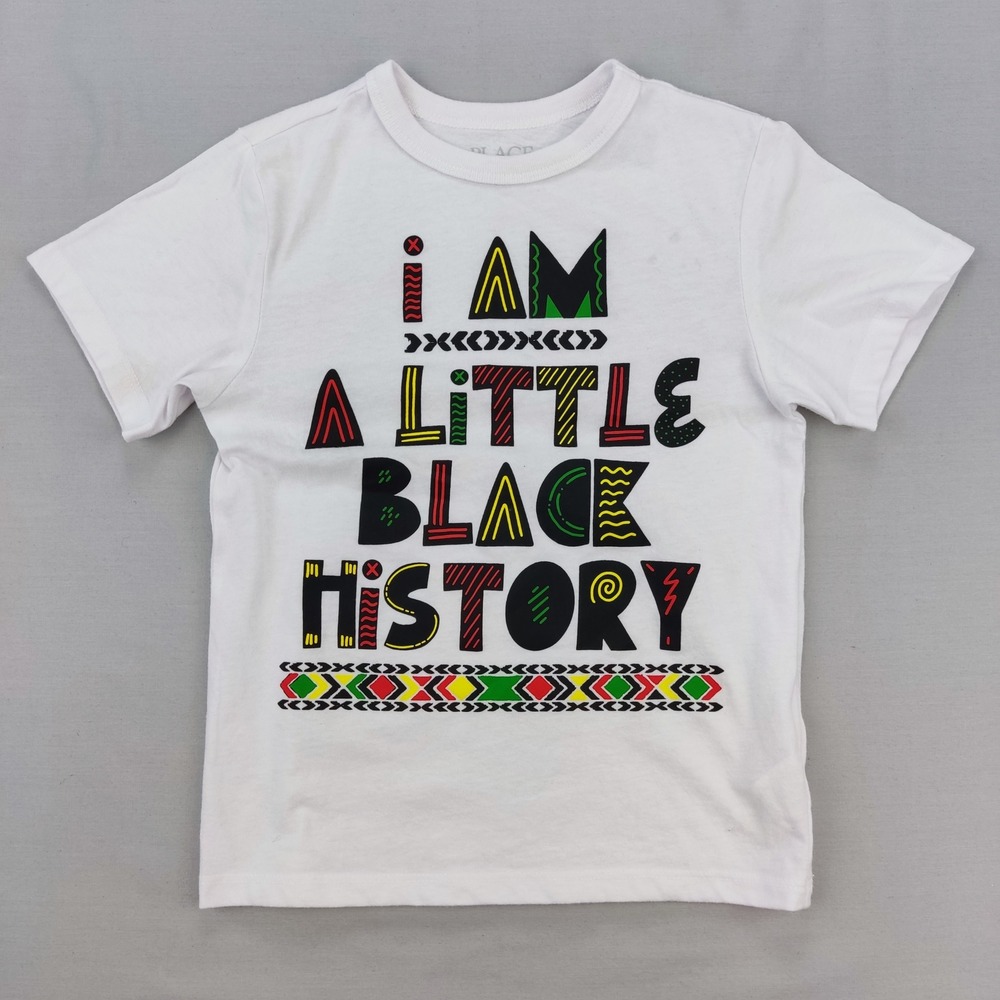 The Children's Place T-Shirt‎ Unisex Kids XS 4 White Black History Graphic Tee